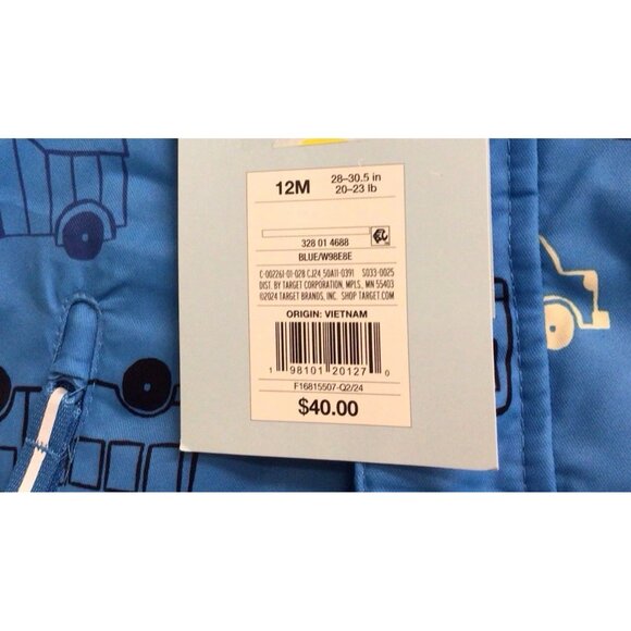 Cat & Jack NWT Zip-Up Winter 3-In-1 Jacket Blue Trucks Size 12 Months Flaw - Picture 6 of 12